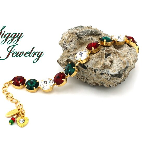 Holiday Cheer Christmas Statement Bracelet made with Genuine Austrian Crystals - Picture 6 of 7